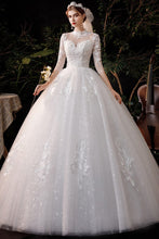 Load image into Gallery viewer, High Neck Wedding Dress Three Quarter Sleeve Lace Up Ball Gown
