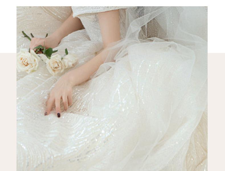 Shining Sequins Luxury Wedding Dress With Sweep Train Elegant Boat Neck Off The Shoulder Ball Gown