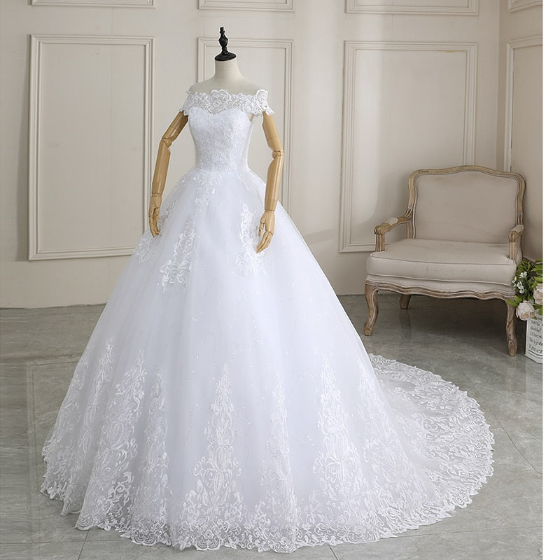 New Arrival Wedding Dress Sleeveless Organza Court Train Lace Up Ball Gown Off The Shoulder Princess Wedding Gown
