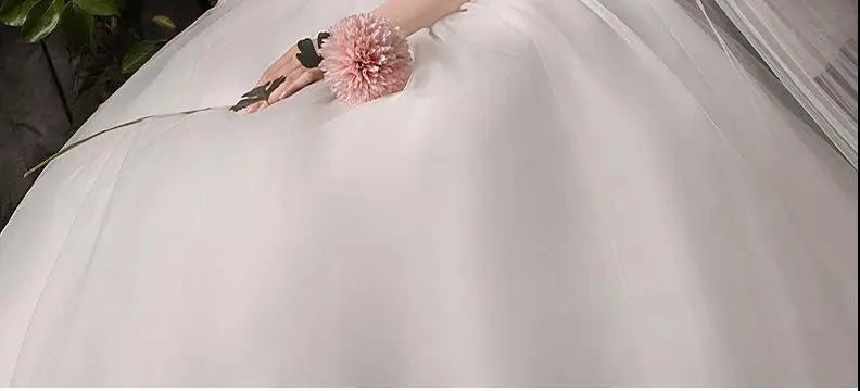 Simple Large Long Sleeve Wedding Dress O-neck Tulle Bridal Dress