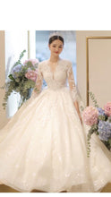 Load image into Gallery viewer, Long Sleeve New Winter V-neck Flower Ball Gown Dresse
