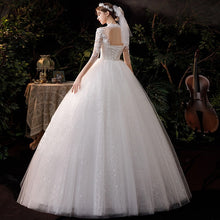 Load image into Gallery viewer, High Neck Wedding Dress Three Quarter Sleeve Lace Up Ball Gown
