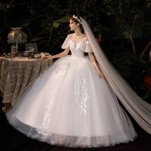 Load image into Gallery viewer, Short Sleeve Lace Wedding Dresses Luxury Bridal Lace Up Ball Gown
