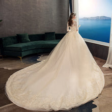 Load image into Gallery viewer, Full Sleeve Wedding Dress With Train Ball Gown Princess Luxury Lace Vestido De Noiva Custom Size
