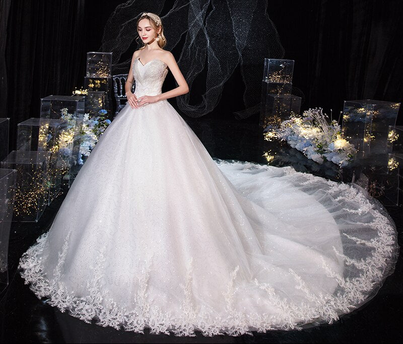 Wedding Dress 2023 New Luxury Strapless Wedding Dress With Train Princess Bling Bling Vestido De Noiva Plus Size