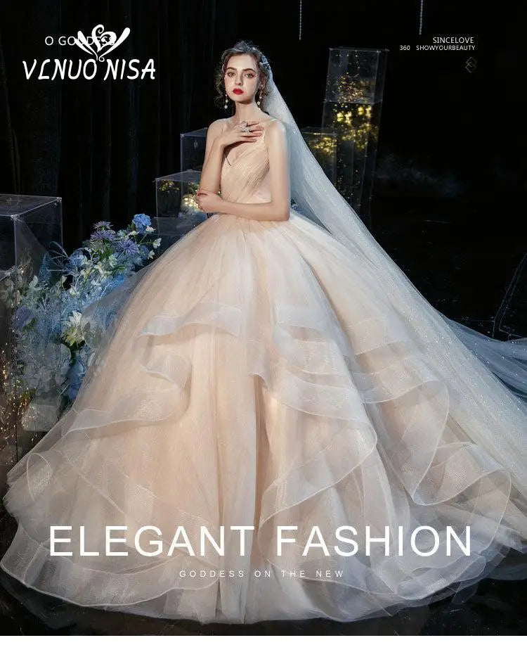 Wedding dress Sexy Deep V Neck Ball Gowns Spaghetti Straps Off White Champagne Tulle Bridal Dress