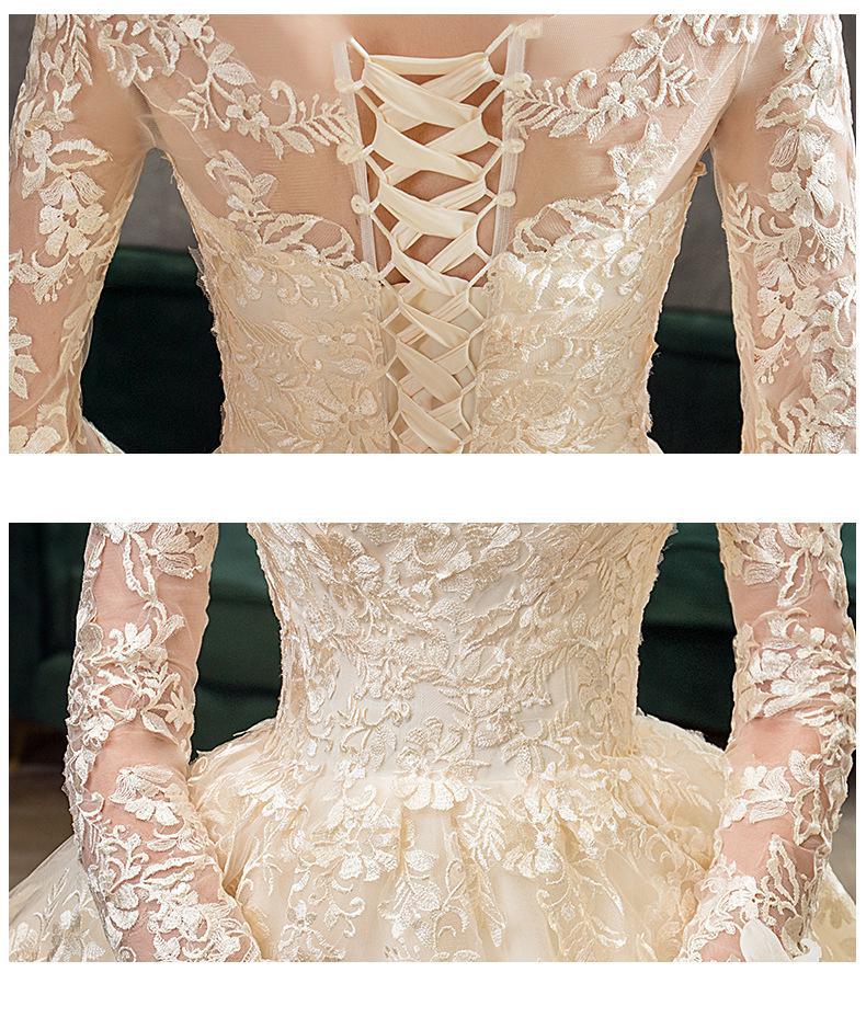 Full Sleeve Wedding Dress With Train Ball Gown Princess Luxury Lace Vestido De Noiva Custom Size