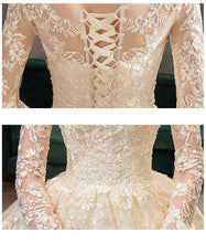 Load image into Gallery viewer, Full Sleeve Wedding Dress With Train Ball Gown Princess Luxury Lace Vestido De Noiva Custom Size
