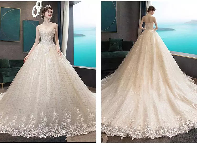 Wedding Dress Gryffon Classic Strapless Wedding Gown With Train Lace Up Ball Gown