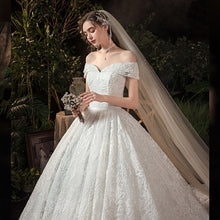 Load image into Gallery viewer, Elegant Boat Neck Wedding Gown With Train Princess Luxury Lace
