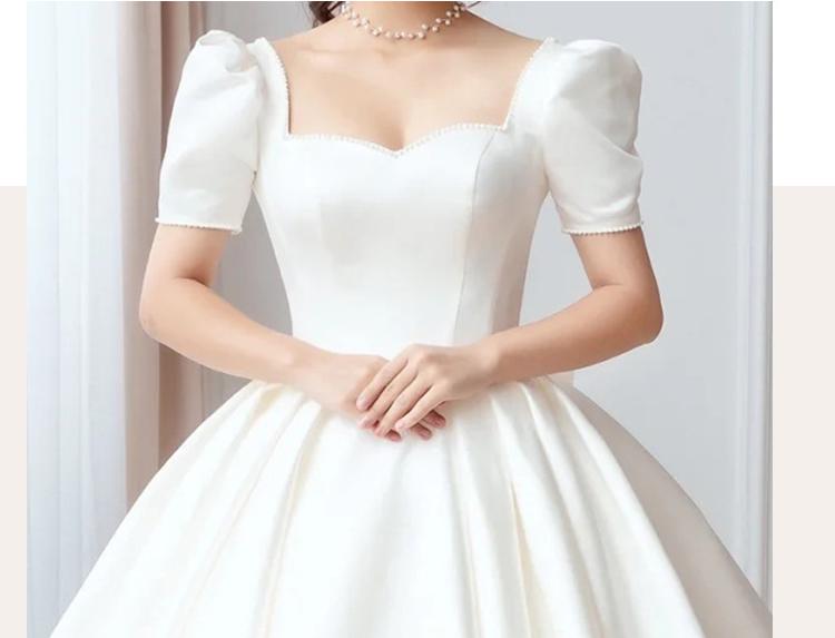 Luxury Satin Wedding Dress Pure White With Train Simple Bridal Ball Gown Custom Made