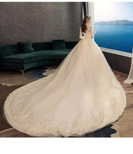 Load image into Gallery viewer, Full Sleeve Wedding Dress With Train Ball Gown Princess Luxury Lace Vestido De Noiva Custom Size
