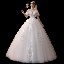 Load image into Gallery viewer, Short Sleeve Lace Wedding Dresses Luxury Bridal Lace Up Ball Gown

