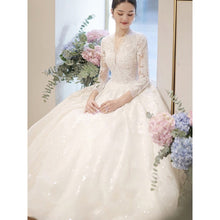 Load image into Gallery viewer, Long Sleeve New Winter V-neck Flower Ball Gown Dresse
