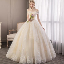 Load image into Gallery viewer, 2023 Off White Sexy Boat Neck Wedding Dress Beautiful Lace Flower Ball Gown Off The Shoulder Princess Bridal Dress Custom Made
