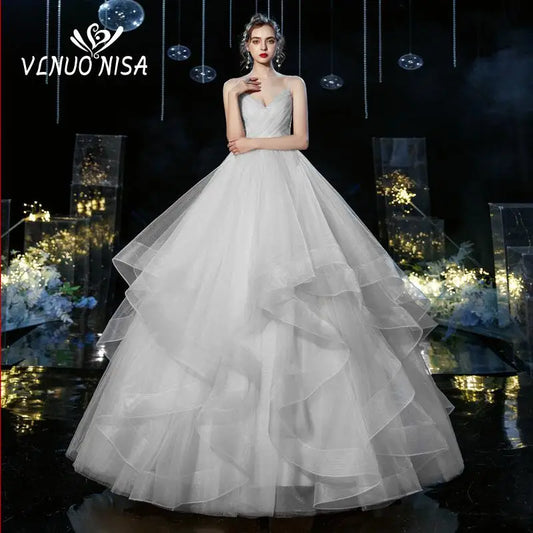 Wedding dress Sexy Deep V Neck Ball Gowns Spaghetti Straps Off White Champagne Tulle Bridal Dress
