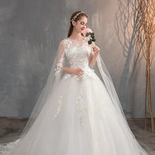 Load image into Gallery viewer, Long Cap Lace Wedding Gown With Long Train Embroidery Bridal Dress
