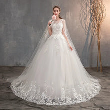 Load image into Gallery viewer, Long Cap Lace Wedding Gown With Long Train Embroidery Bridal Dress
