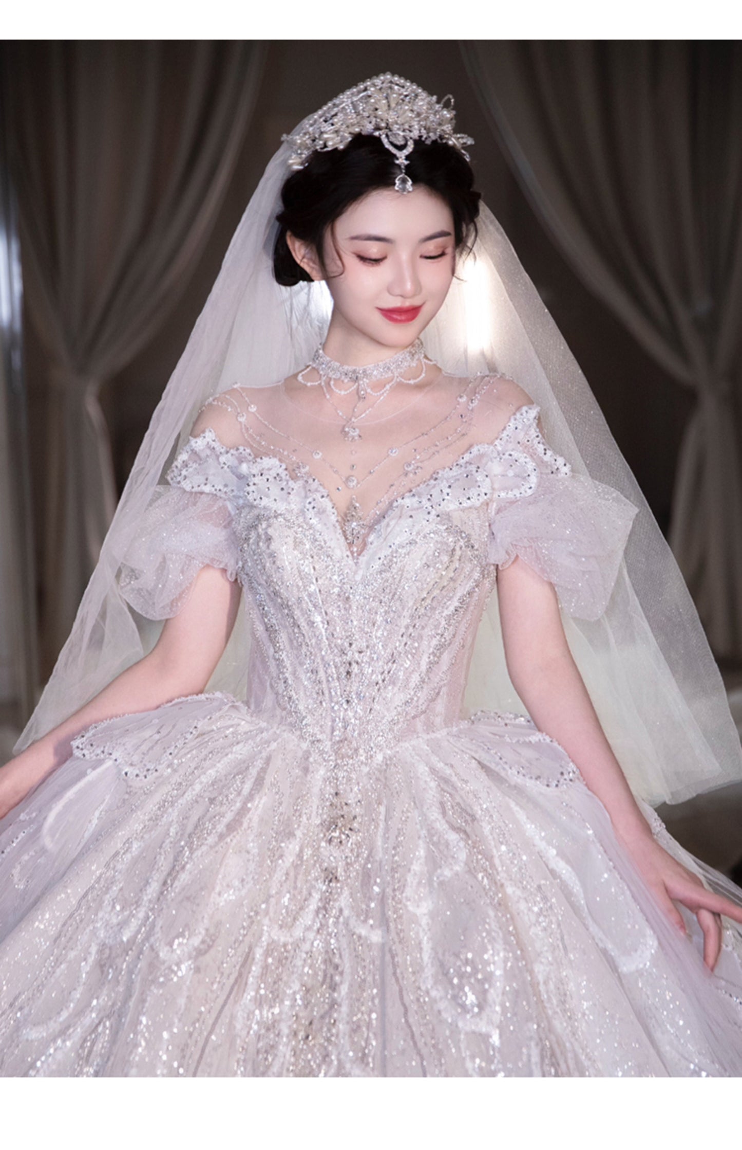 One shoulder bridal Dress luxury Big tailing