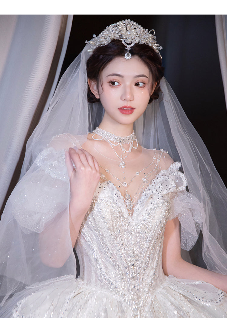 One shoulder bridal Dress luxury Big tailing