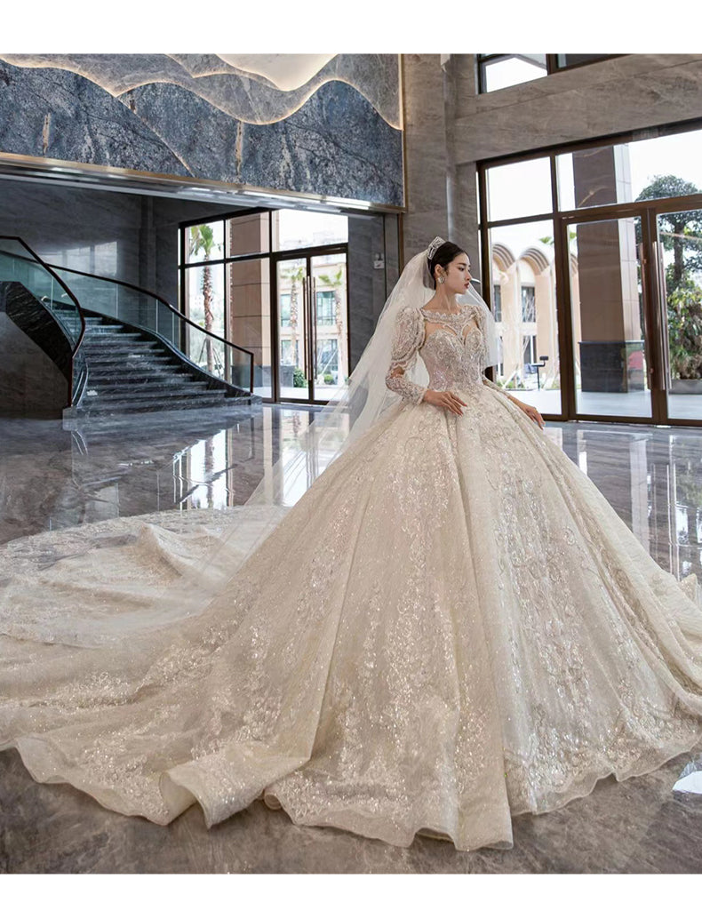 French new bride dress luxury big train