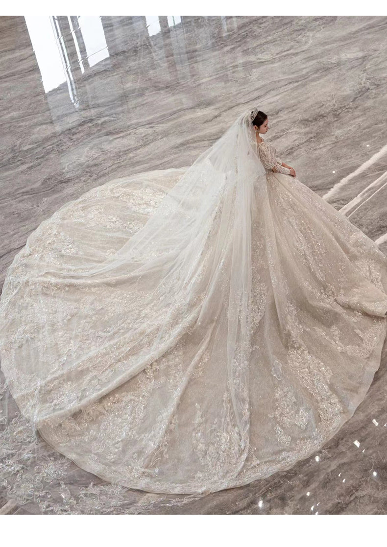 French new bride dress luxury big train