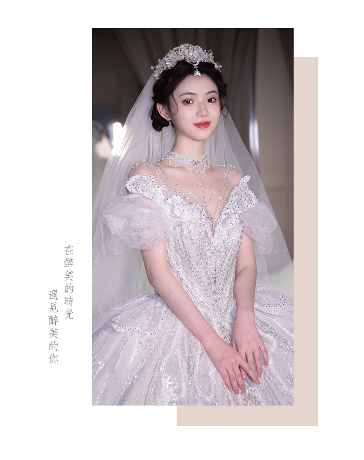 One shoulder bridal Dress luxury Big tailing