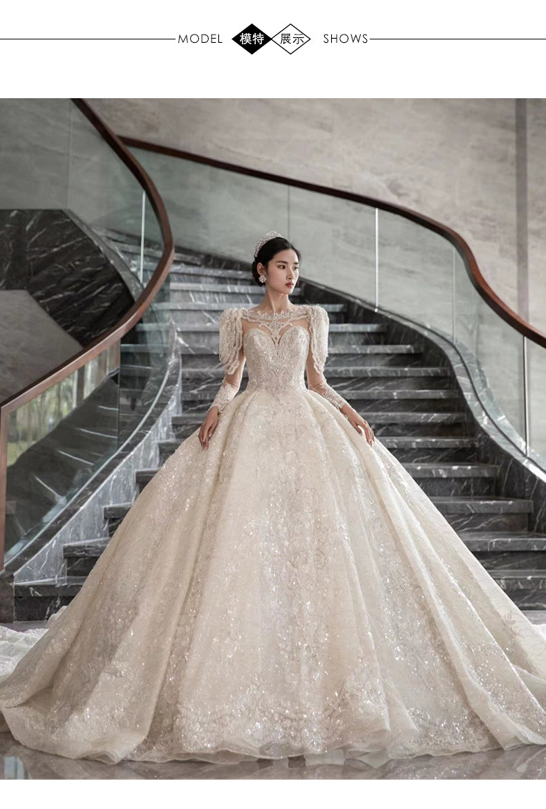 French new bride dress luxury big train