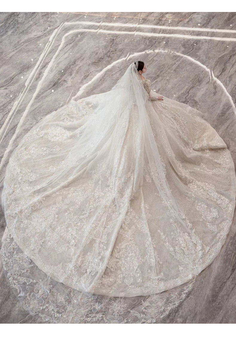 French new bride dress luxury big train