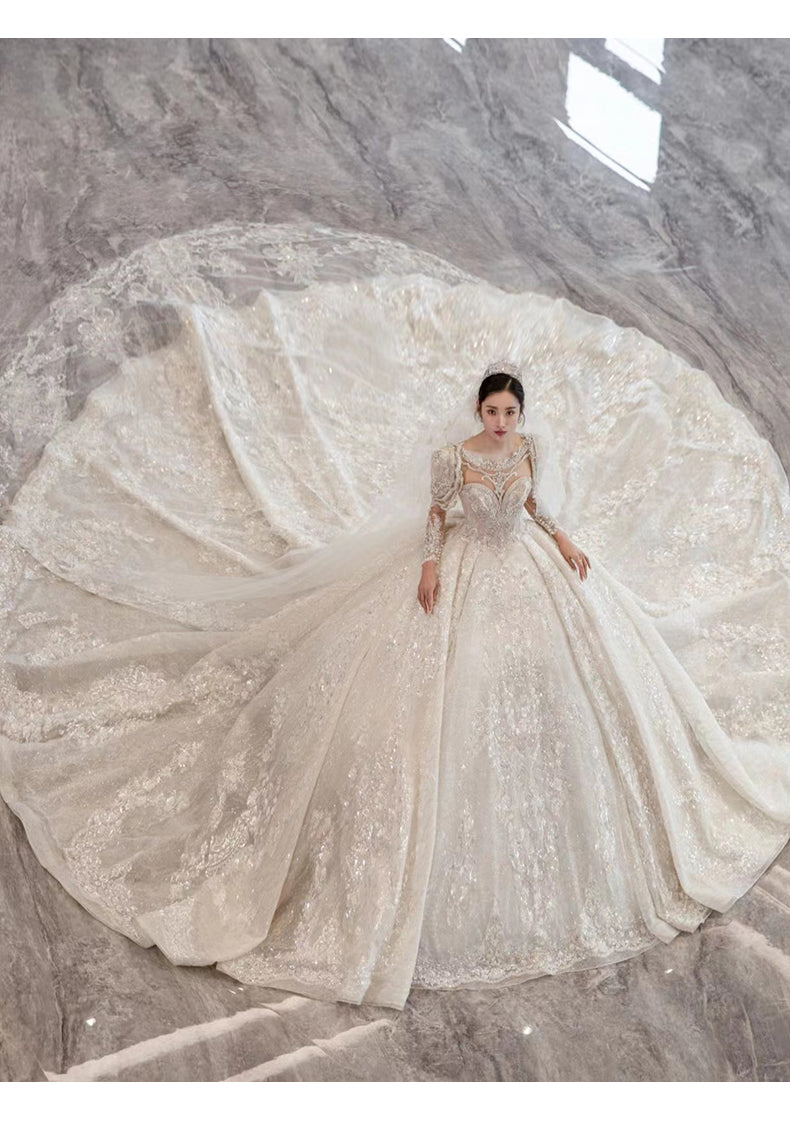 French new bride dress luxury big train