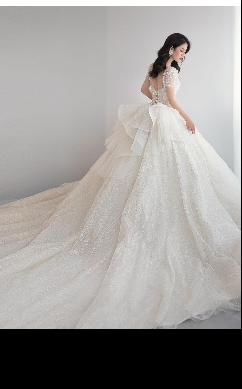 Handmade Luxury Shining Sequins Princess Ball Gown With Sweep Train Vintage
