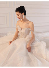 Load image into Gallery viewer, Luxury Sling Wedding Dress Boat Neck Glittery Pearls Lace Dress
