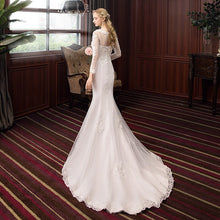Load image into Gallery viewer, Long Sleeve Mermaid Wedding Dress Simple Lace Applique O-neck
