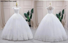 Load image into Gallery viewer, Lace V Neck Ball Gown Wedding Dresses Short Sleeve Gowns

