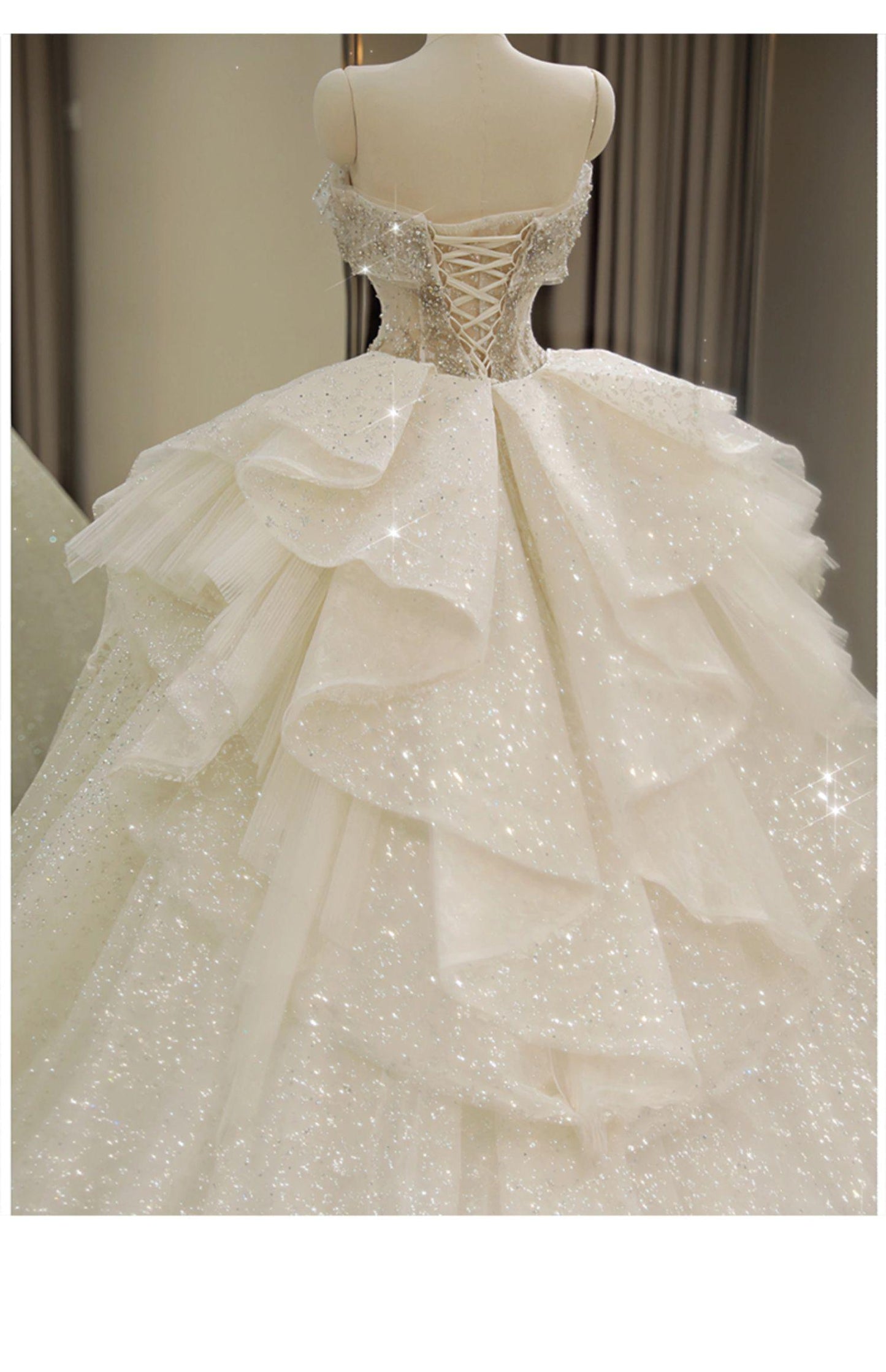 Off The Shoulder  Lace Up Bridal Ball Gown Large Train Plus Size Made Custom