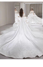 Load image into Gallery viewer, Boat Neck Satin Sweep Train Princess Wedding Gown Lace Embroidery
