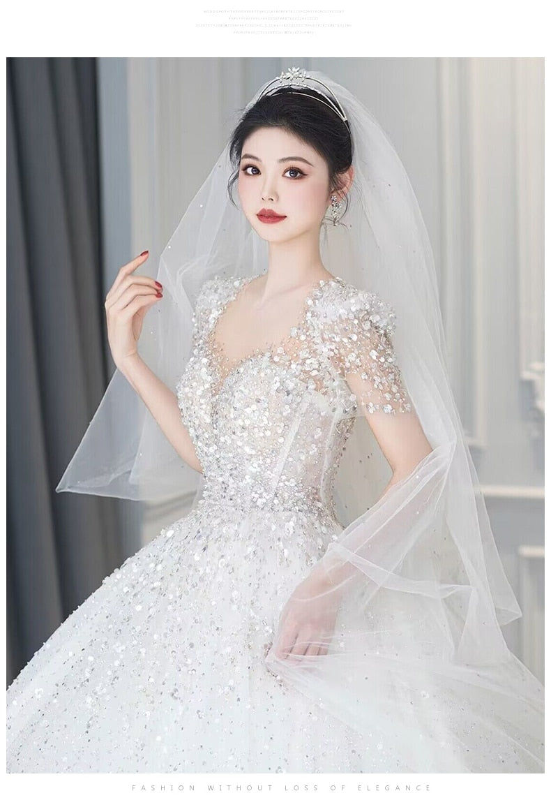 Wedding Dress Plus Size Bridal Gowns Custom Made  Short Sleeves