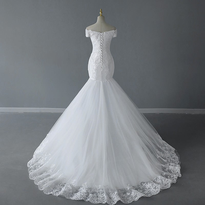 Handmade Beading Mermaid Wedding Dress Off The Shoulder Lace Embroidery