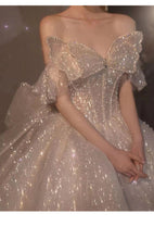 Load image into Gallery viewer, Strapless Wedding Dress Off The Shoulder With Bow Glittery Lace
