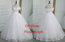 Load image into Gallery viewer, Off The Shoulder Plus Size Lace Wedding Dress Long Train Appliqes Pearls Bridal Tulle
