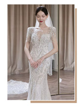 Load image into Gallery viewer, Short Sleeve Luxury Beading Lace Bridal Dress Court Train Shinny
