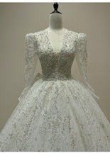 Load image into Gallery viewer, Long Sleeve Wedding Dress Sexy Deep V-neck Lace Applique Bridal Dress With A Bow
