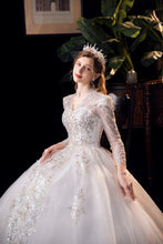 Load image into Gallery viewer, Luxury V Neck Long Sleeve Wedding Dress High Waist
