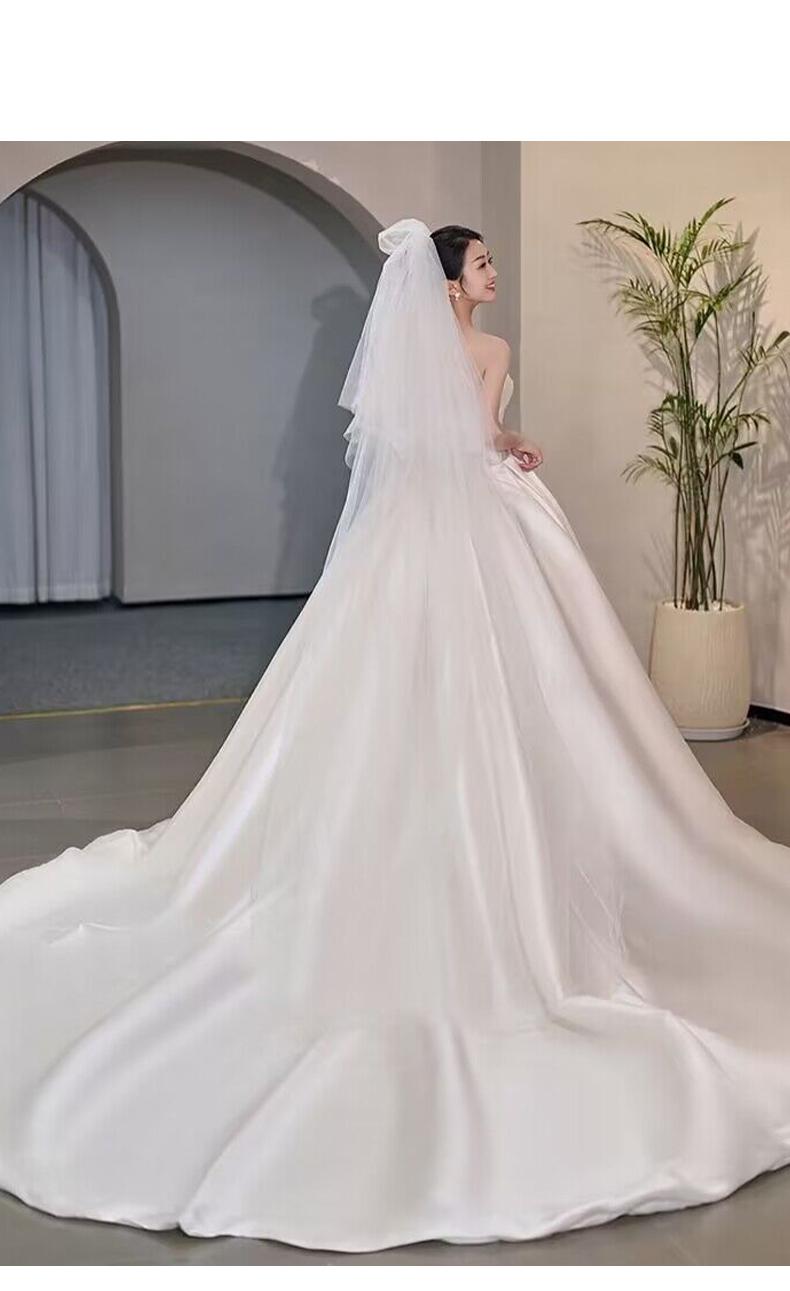 Simple Strapless Satin Wedding Dress Lace Up Train Princess