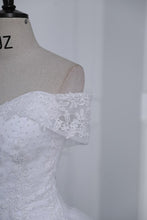 Load image into Gallery viewer, Off The Shoulder Plus Size Lace Wedding Dress Long Train Appliqes Pearls Bridal Tulle
