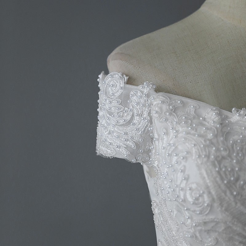Handmade Beading Mermaid Wedding Dress Off The Shoulder Lace Embroidery