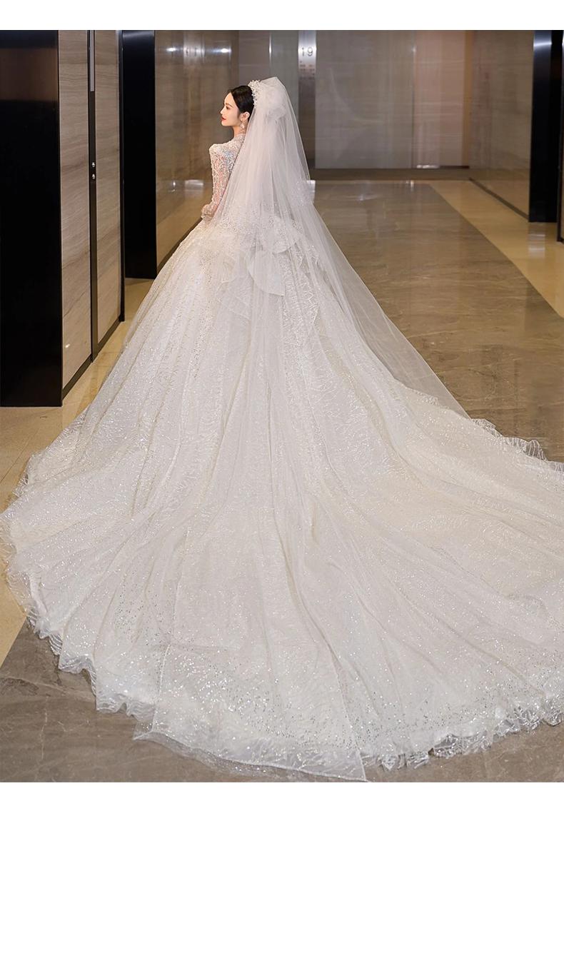 Luxury Glittery Long Sleeve Lace Up Bridal Dress
