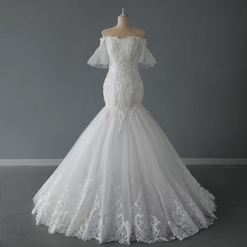 2023 Luxury Mermaid Wedding Dress Sexy Off The Shoulder Robe De Mariee Lace Beading Bridal Dress Plus Size Slim Wedding Dress