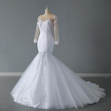 Load image into Gallery viewer, Long Sleeve Mermaid Wedding Dress With Small Train Elegant O Neck
