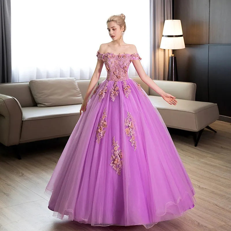 Light Purple Quinceanera Dresses Party Prom Lace Embroidery Off The Shoulder Ball Gown Quinceanera Dress